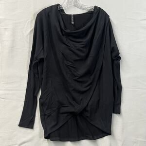 Athleta Purana Wrap Twist Ribbed Sleeves Sweatshirt Hoodie Womens XS Black Cowl